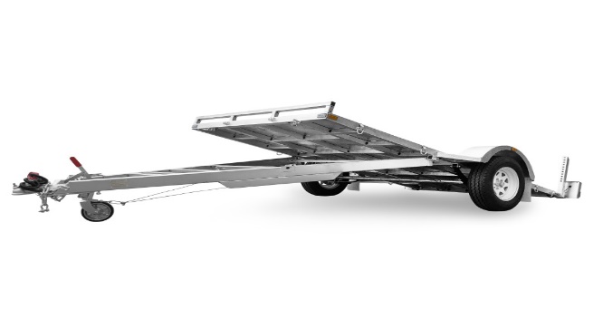 Tilting ATV trailer in tilted loading position