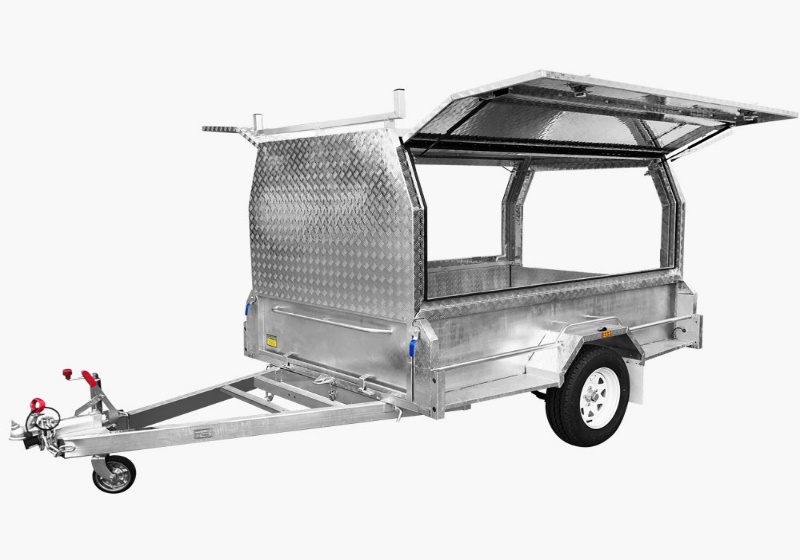 Single axle builders trailer with alloy canopy and builders racks